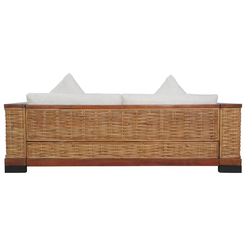 vidaXL 3-osobowa sofa z poduszkami, brązowa, naturalny rattan