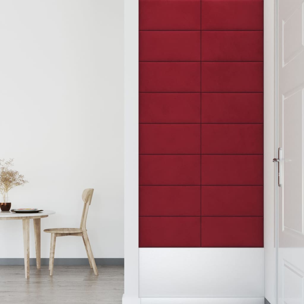 vidaXL Panele ścienne, 12 szt, kolor wina, 60x30 cm, aksamit, 2,16 m²