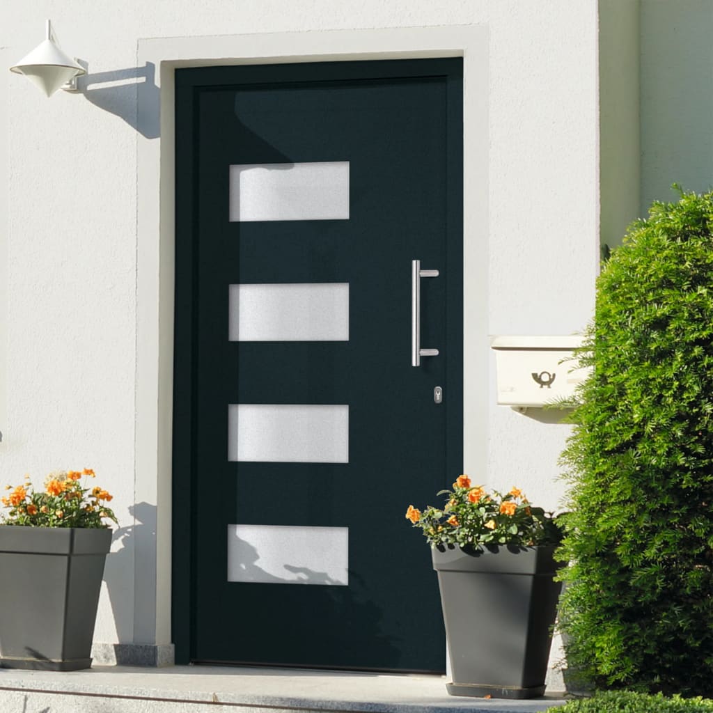 vidaXL Drzwi frontowe, aluminium i PVC, antracytowe, 100x210 cm