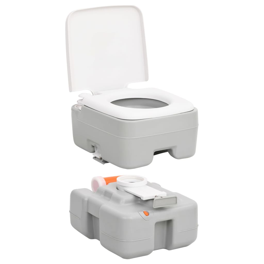 vidaXL Przenośna toaleta turystyczna, szaro-biała, 15+10 L, HDPE