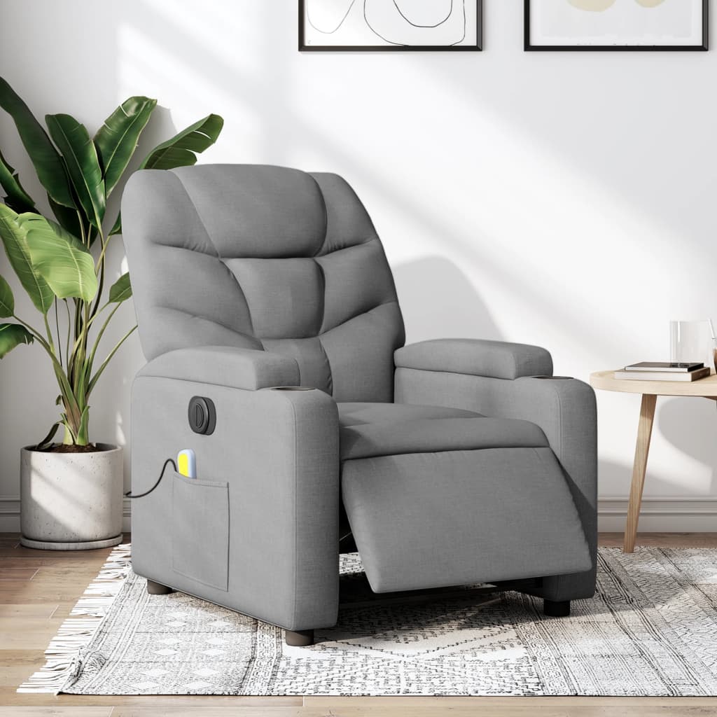 vidaXL Rozkładany fotel masujący, elektryczny, jasnoszary, tkanina