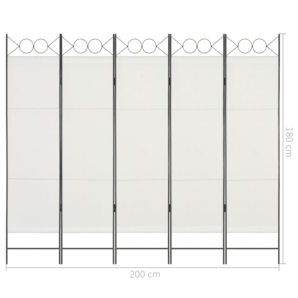 vidaXL Parawan 5-panelowy, biały, 200 x 180 cm