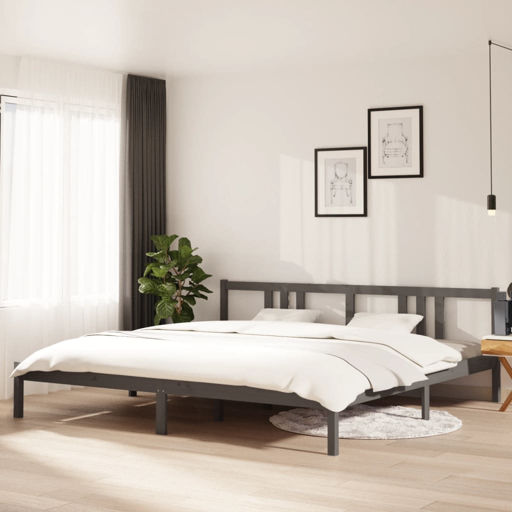 vidaXL Rama łóżka, szara, lite drewno, 200 x 200 cm