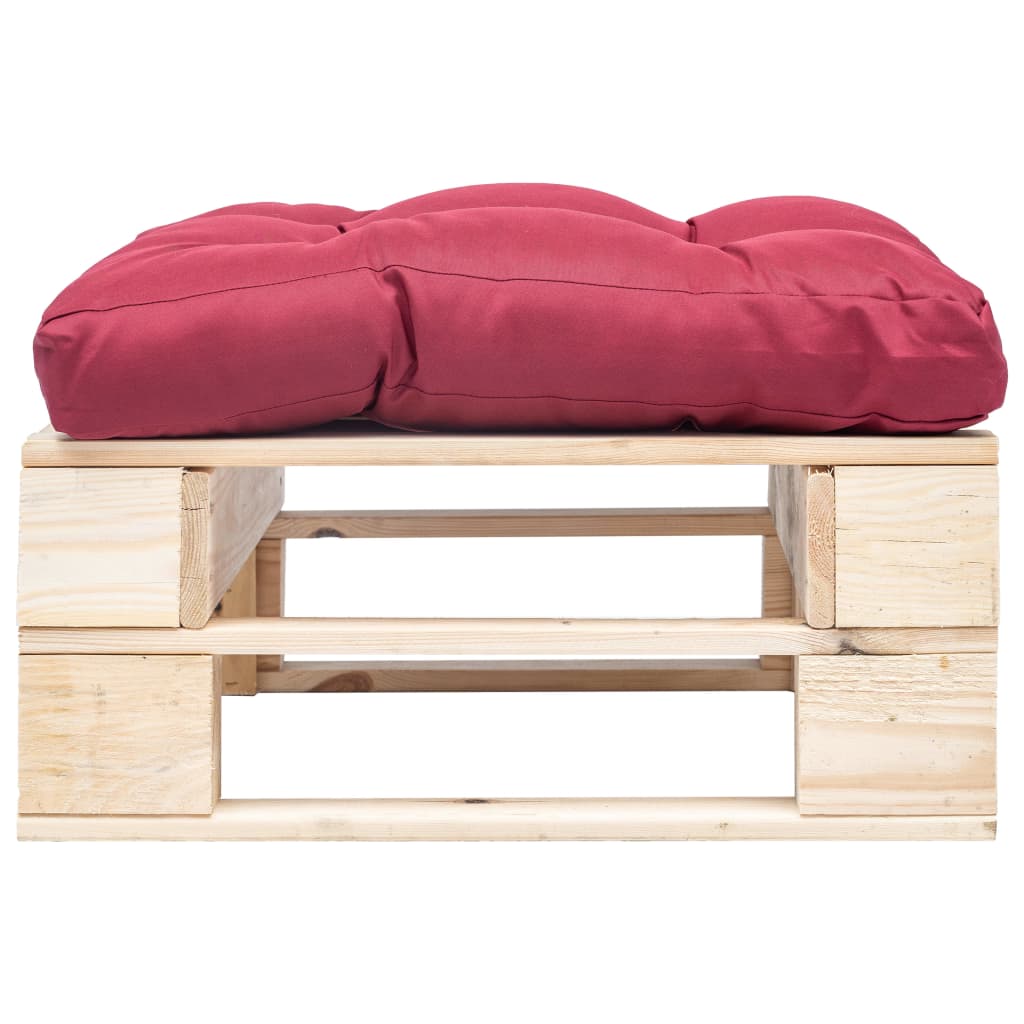 vidaXL Ogrodowy puf z palet, czerwona poduszka, naturalne drewno