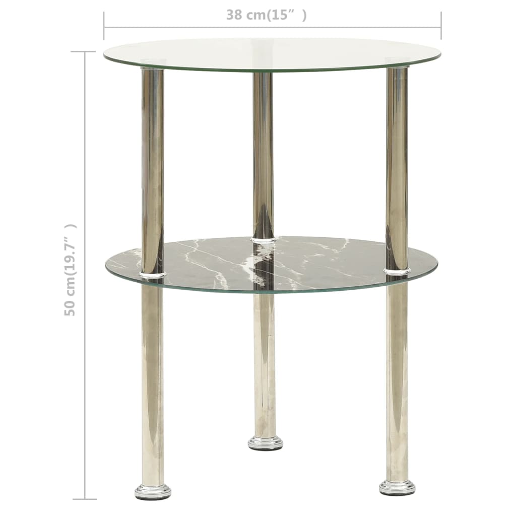 vidaXL 2-poziomowy stolik, 38 cm, przezroczyste/czarne szkło hartowane
