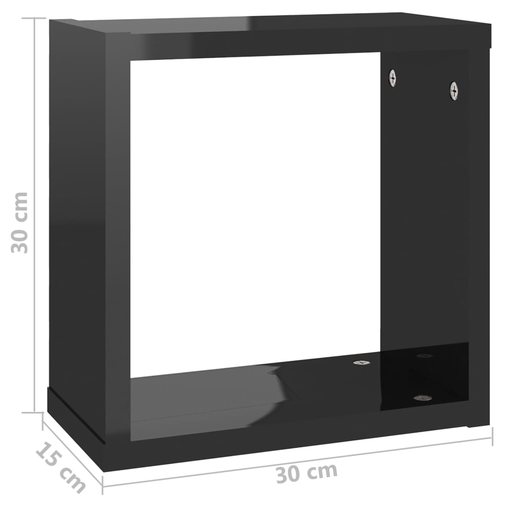 vidaXL Półki ścienne kostki, 4 szt., czarne, wysoki połysk, 30x15x30cm