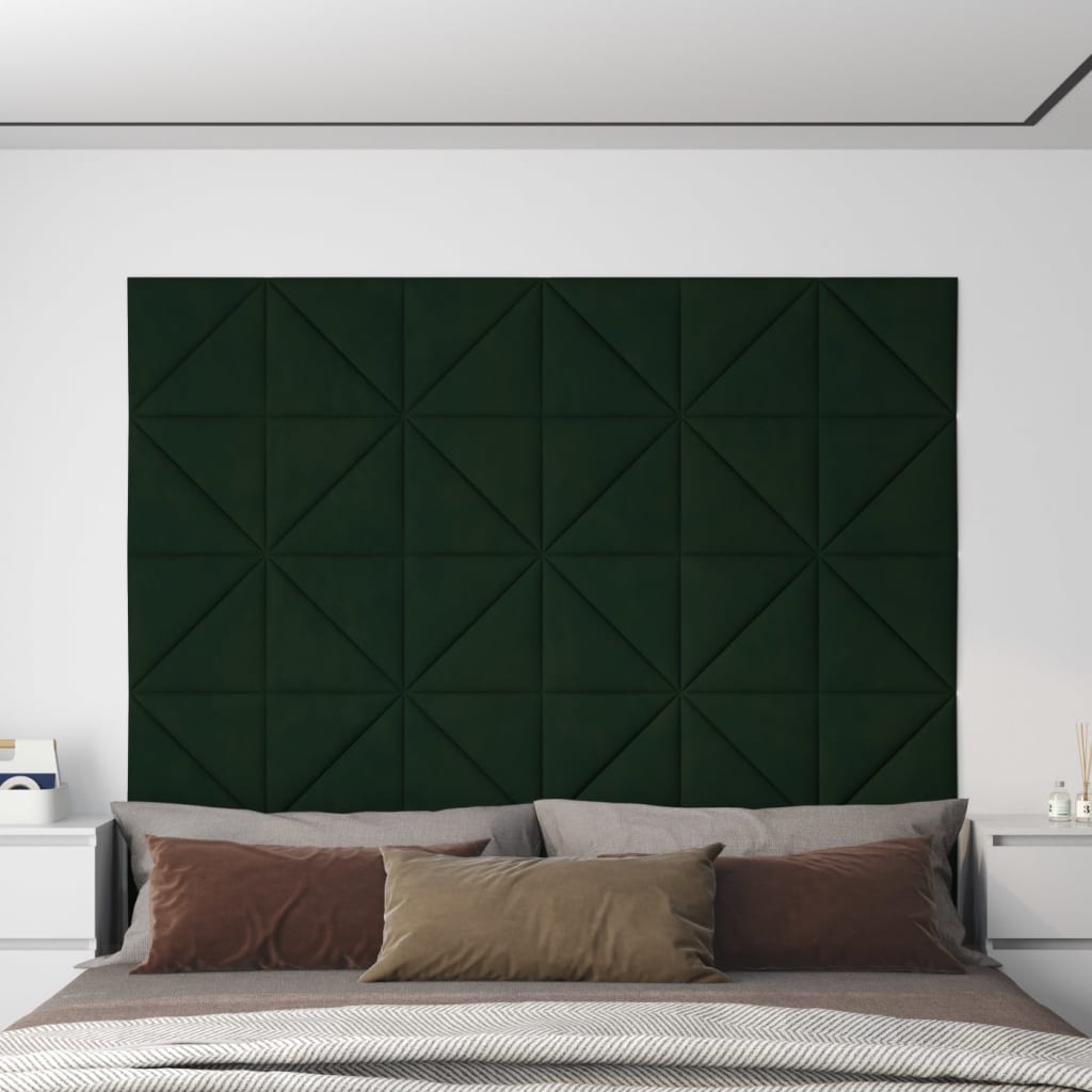 vidaXL Panele ścienne, 12 szt, ciemnozielone, 30x30 cm aksamit 0,54 m²