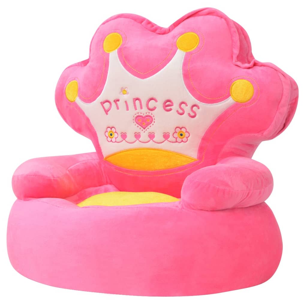 vidaXL Fotel dla dzieci PRINCESS, pluszowy, różowy