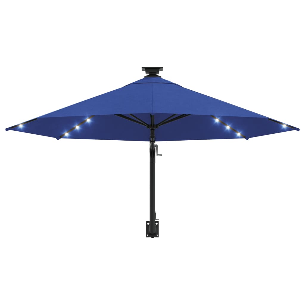 vidaXL Parasol ścienny z LED, na metalowym słupku, 300 cm, niebieski