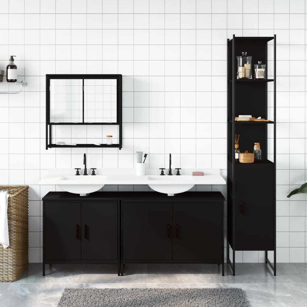 vidaXL 4-cz zestaw mebli łazienkowych, czarny, materiał drewnopochodny