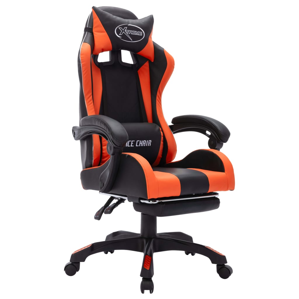 vidaXL Fotel dla gracza z RGB LED, pomarańczowo-czarny, sztuczna skóra