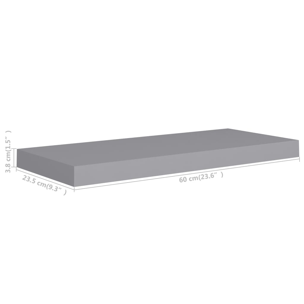 vidaXL Półki ścienne, 4 szt., szare, 60x23,5x3,8 cm, MDF