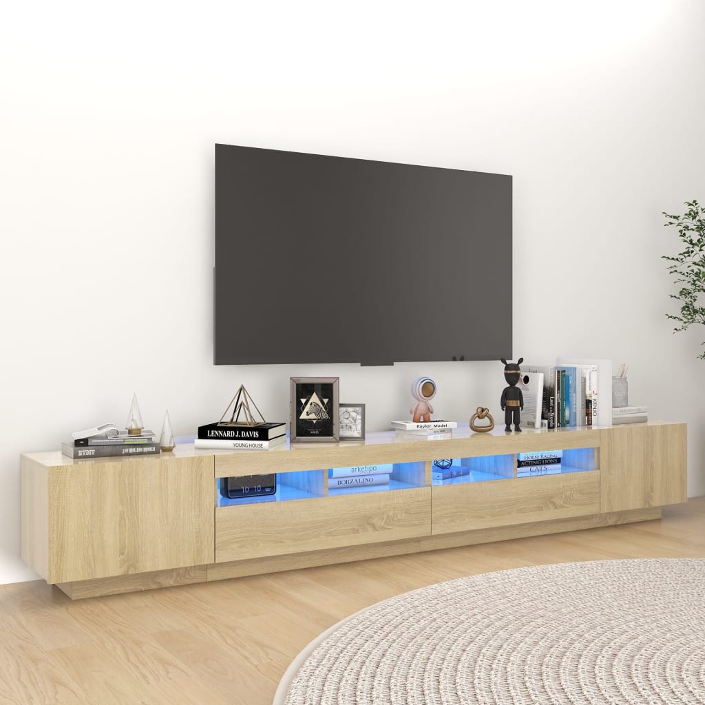 vidaXL Szafka TV z oświetleniem LED, dąb sonoma, 260x35x40 cm