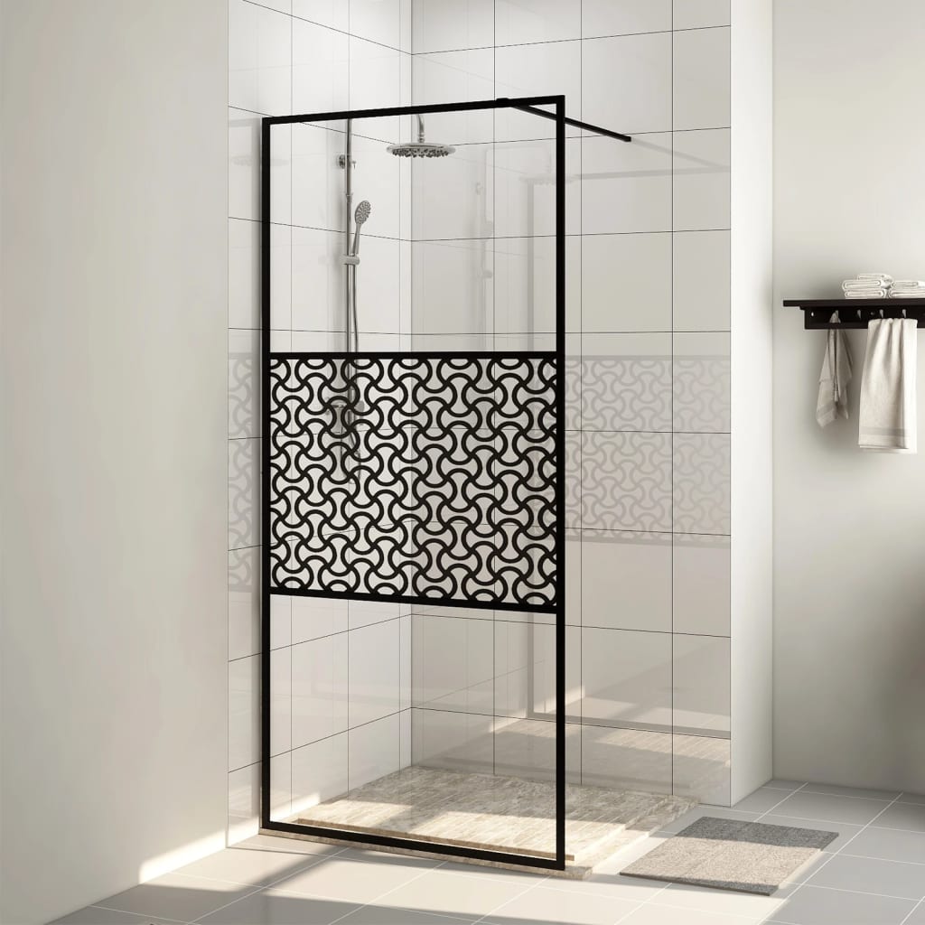 vidaXL Ścianka prysznicowa, przezroczyste szkło ESG, 80x195 cm, czarna