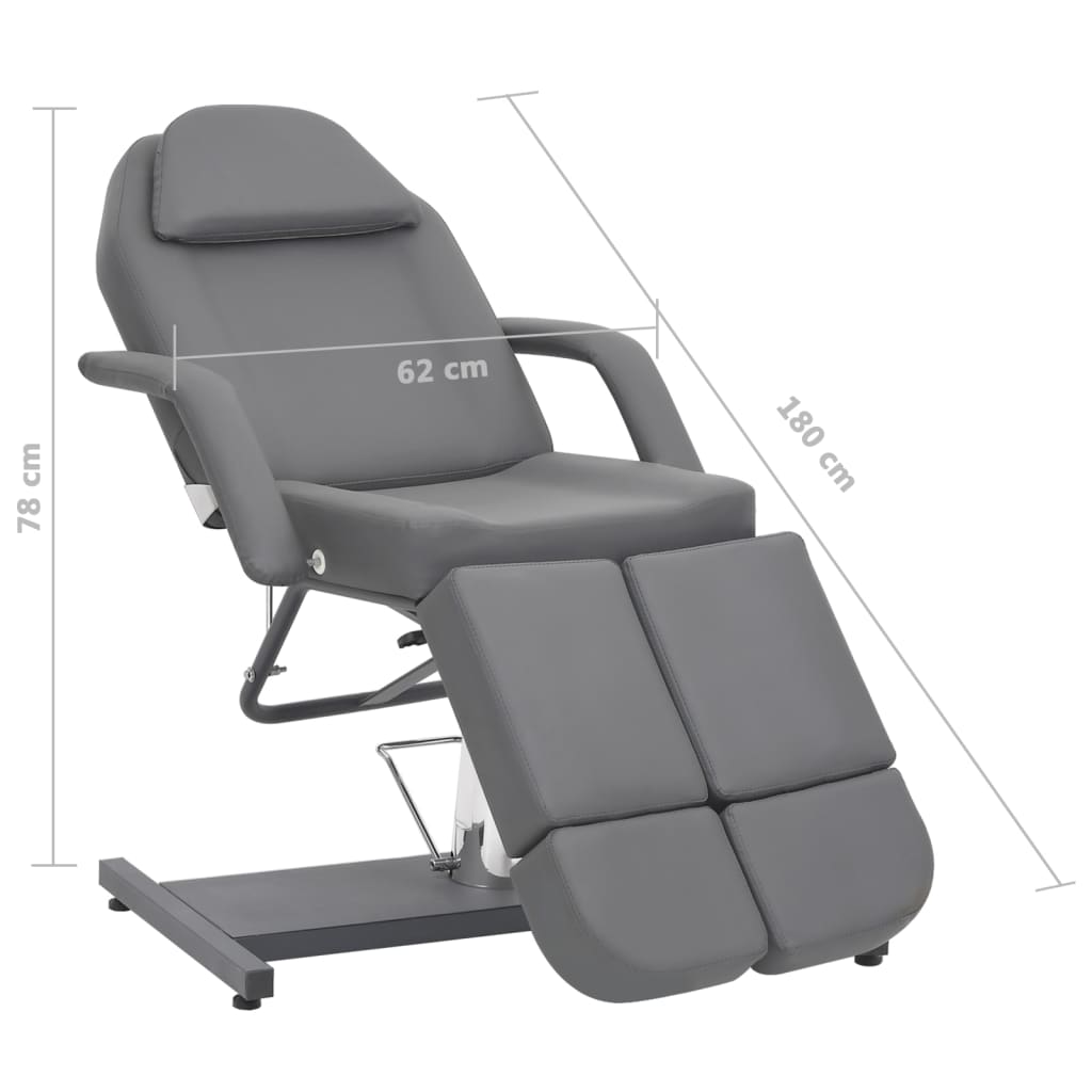 vidaXL Fotel do zabiegów kosmetycznych, ekoskóra, szary, 180x62x78 cm