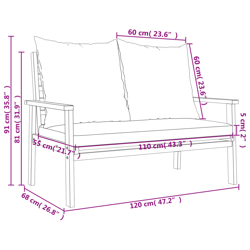vidaXL 3-cz. zestaw wypoczynkowy do ogrodu, poduszki, drewno akacjowe