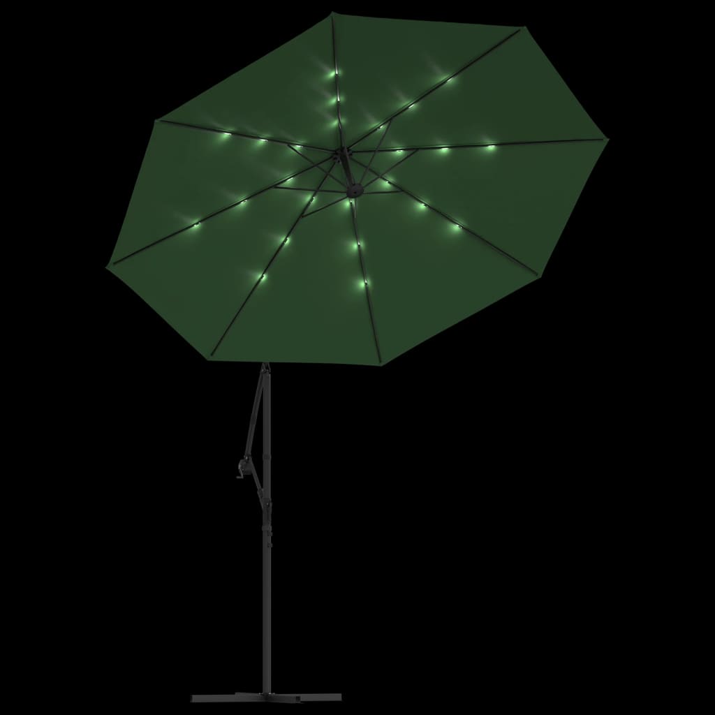 vidaXL Parasol ogrodowy wiszący, światła LED, 300 cm, metal, zielony