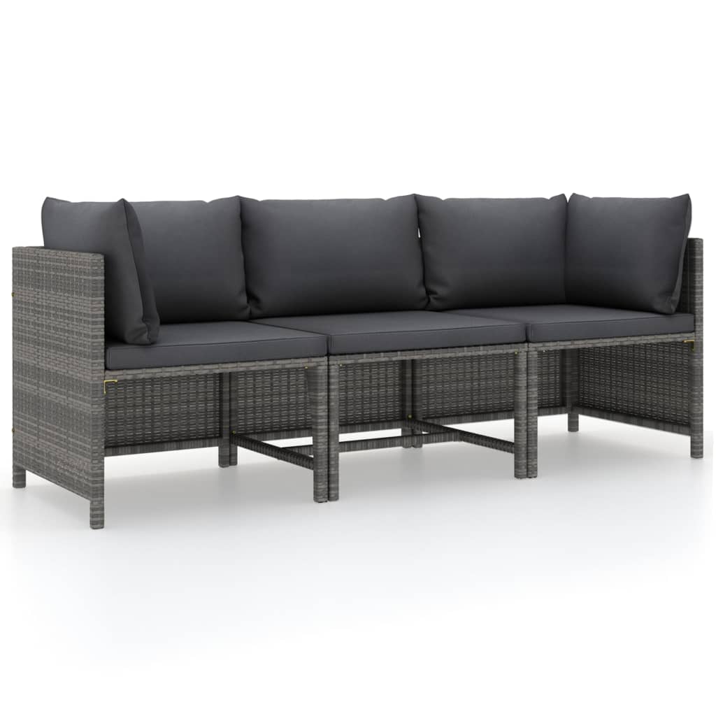 vidaXL 3-osobowa sofa ogrodowa z poduszkami, szara, polirattanowa