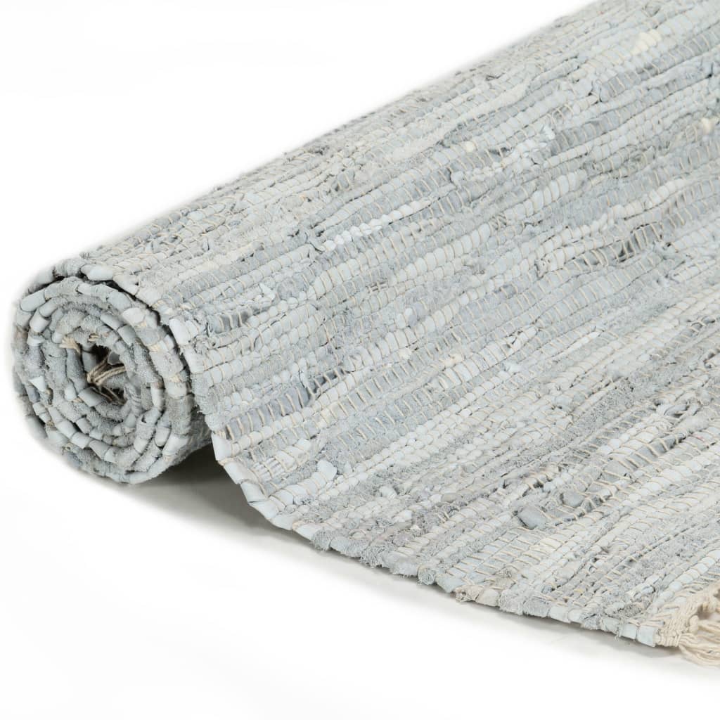 vidaXL Ręcznie tkany dywanik Chindi, skóra, 120x170 cm, jasnoszary
