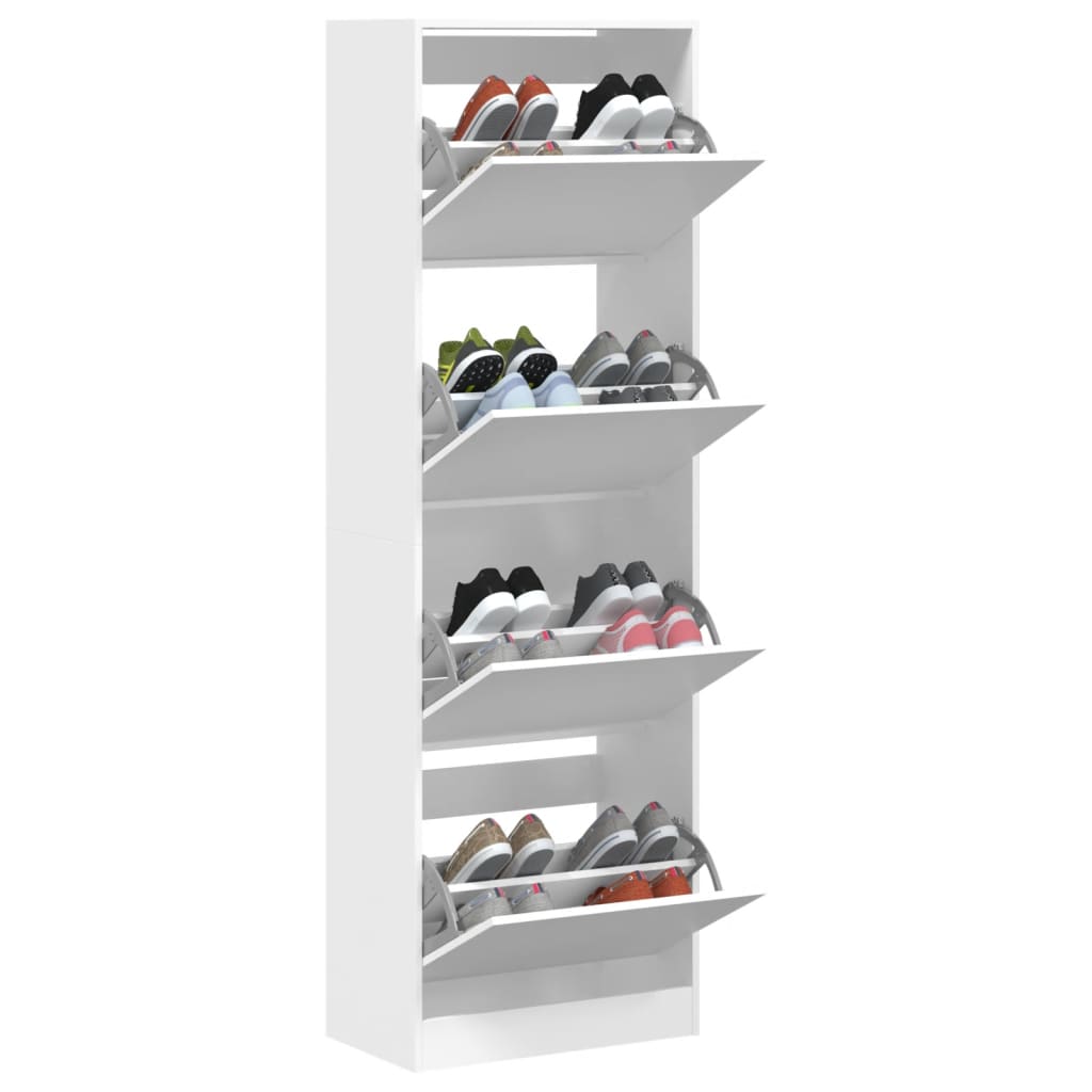 vidaXL Szafka na buty z 4 uchylanymi szufladami, biała, 60x34x187,5 cm