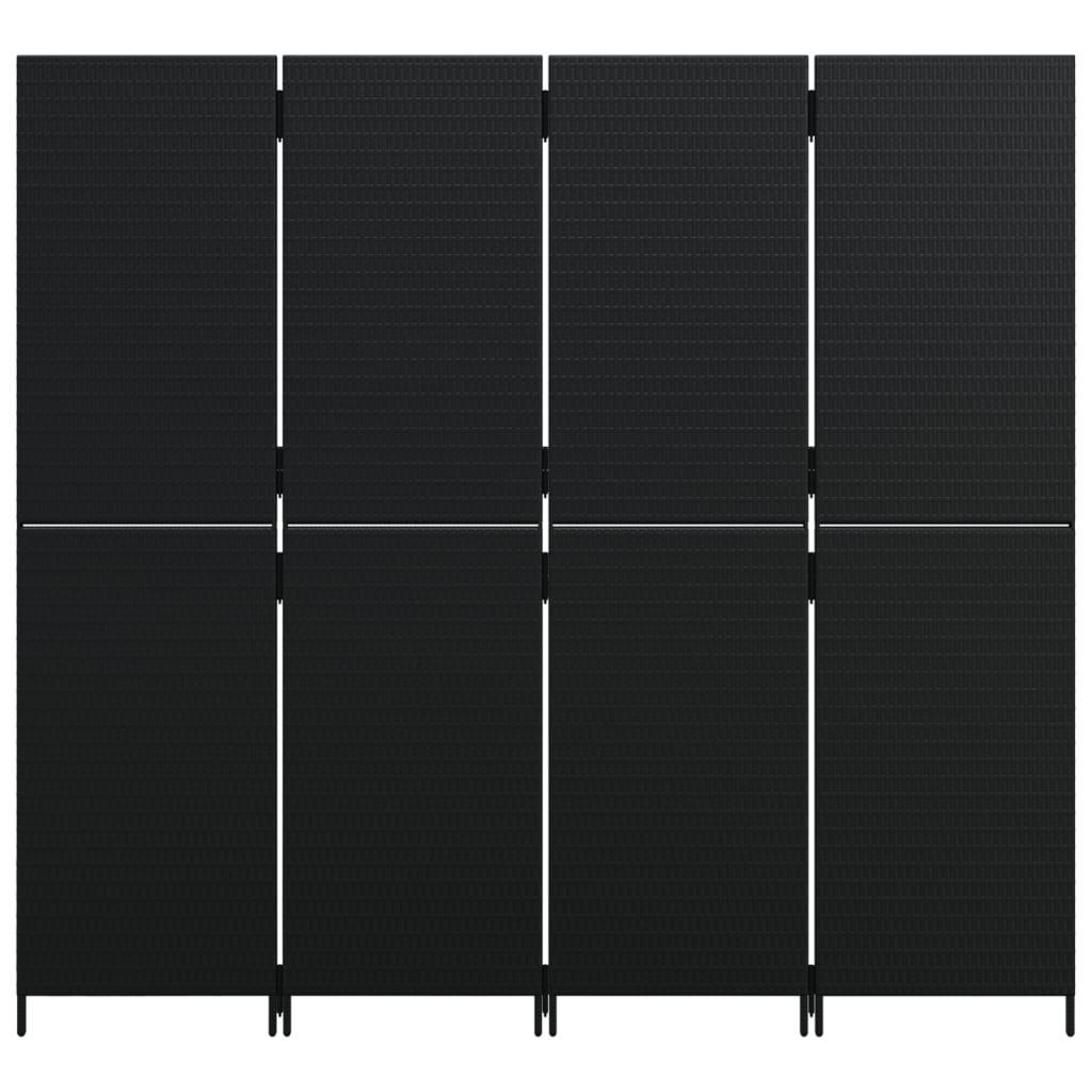 vidaXL Parawan 4-panelowy, czarny, polirattan