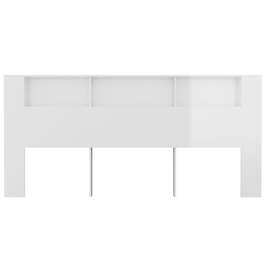 vidaXL Wezgłowie łóżka z półkami, biel z połyskiem, 220x18,5x104,5 cm