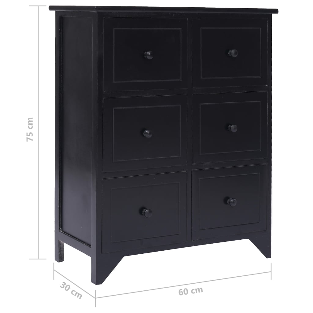 vidaXL Komoda z 6 szufladami, czarna, 60x30x75 cm, drewno paulownia