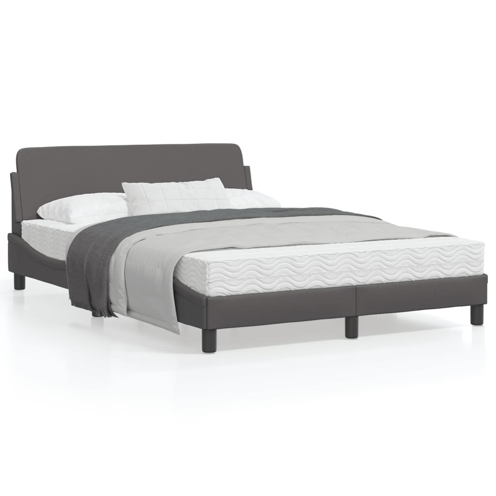 vidaXL Rama łóżka z zagłówkiem, szara, 140x200 cm, sztuczna skóra
