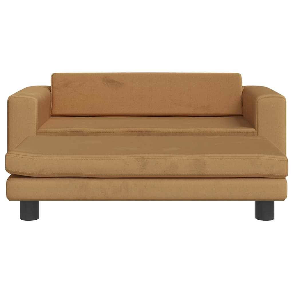 vidaXL Sofa dziecięca z podnóżkiem, brązowa, 100x50x30 cm, aksamit
