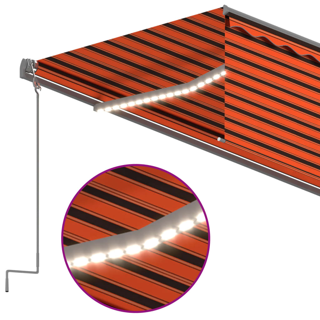 vidaXL Ręcznie zwijana markiza z zasłoną i LED, 6x3 m, pomarańcz-brąz
