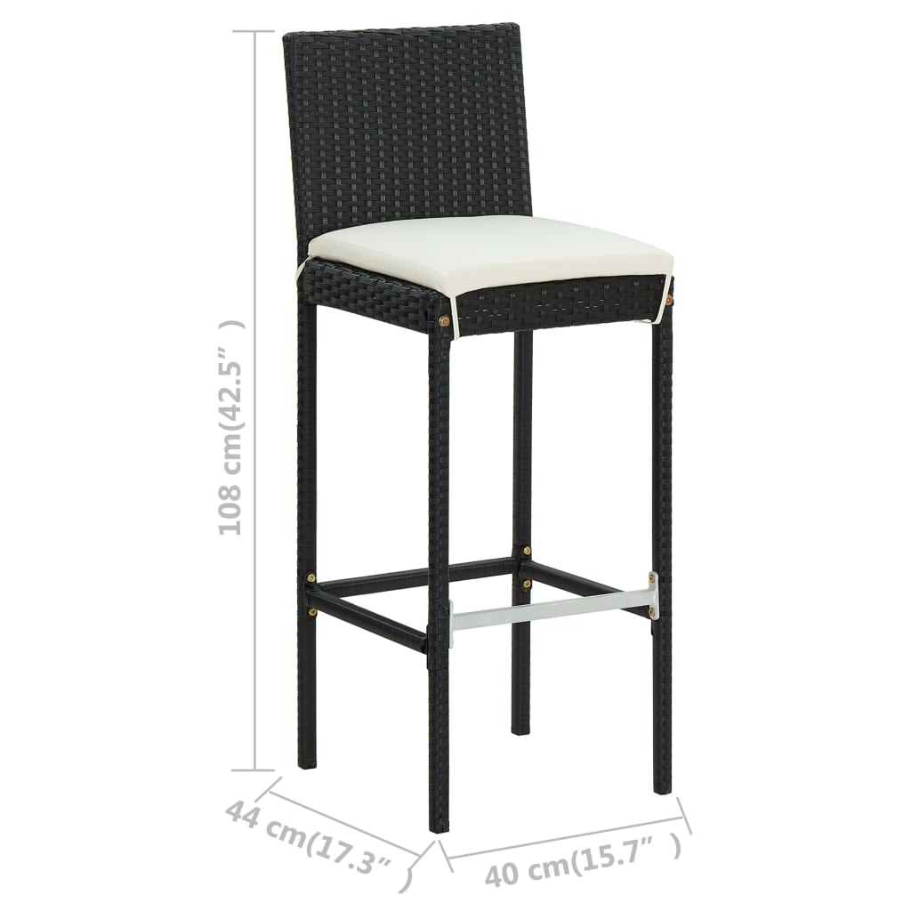 vidaXL Ogrodowe stołki barowe z poduszkami, 2 szt., czarne, polirattan