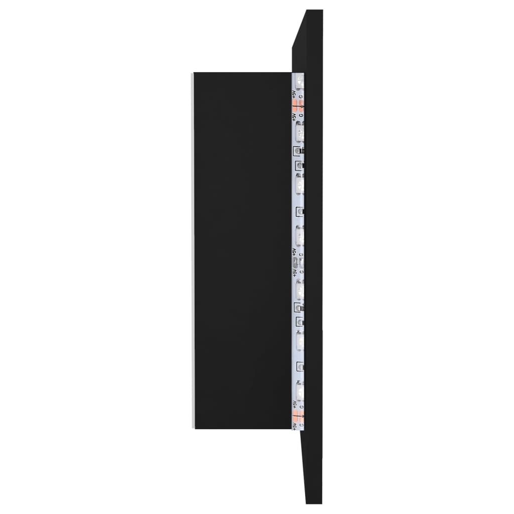 vidaXL Szafka łazienkowa z lustrem i LED, czarna, 90x12x45 cm, akryl