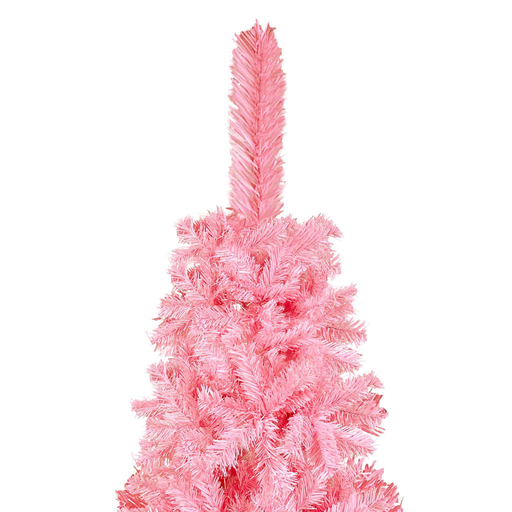 vidaXL Smukła choinka z lampkami i bombkami, różowa, 120 cm