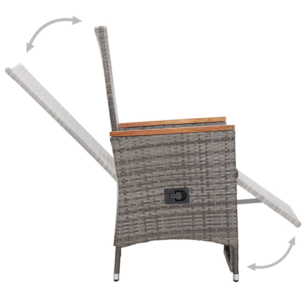 vidaXL Rozkładane krzesła ogrodowe 2 szt., poduszki, rattan PE, szare