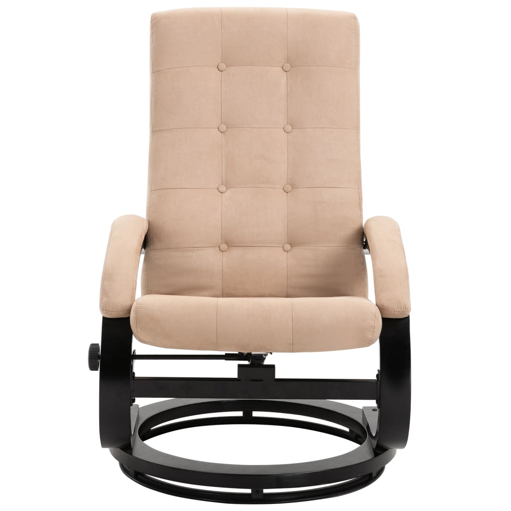 vidaXL Rozkładany fotel z podnóżkiem, kremowy, tkanina zamszopodobna