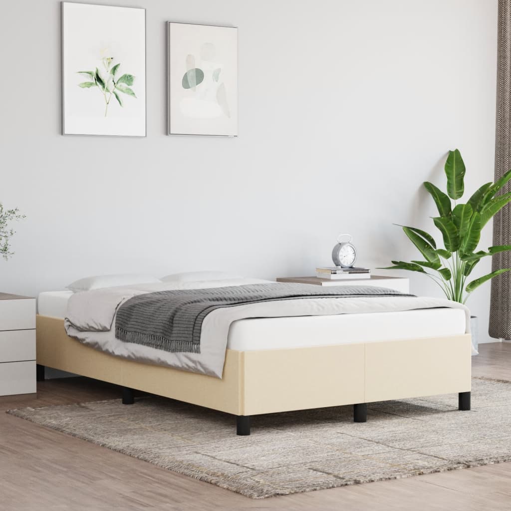 vidaXL Rama łóżka, kremowa, 120x190 cm, obita tkaniną
