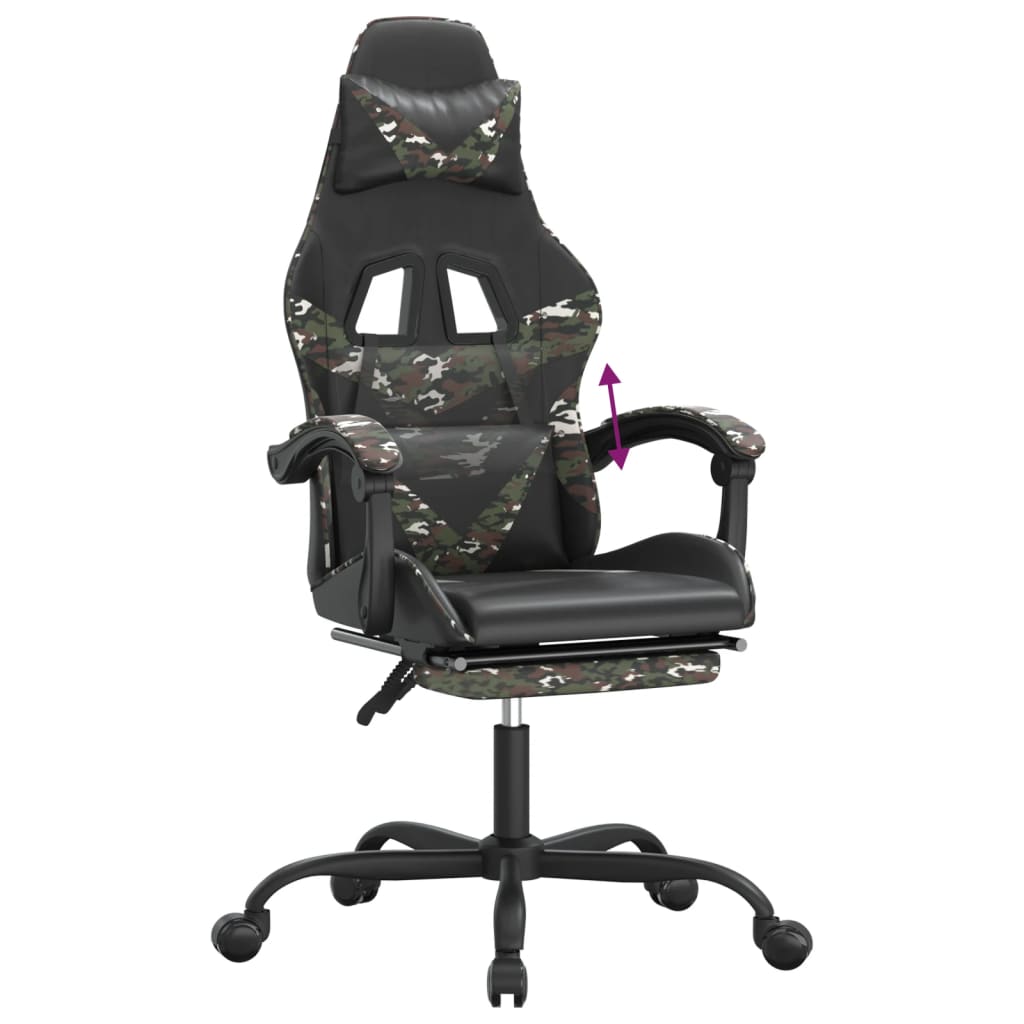 vidaXL Fotel dla gracza z podnóżkiem, czarny i moro, sztuczna skóra
