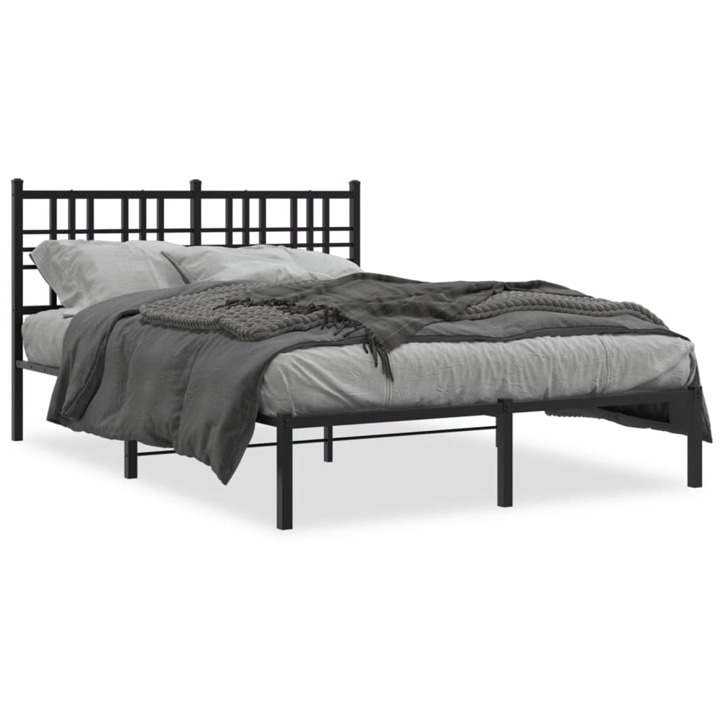 vidaXL Metalowa rama łóżka z wezgłowiem, czarna, 135x190 cm