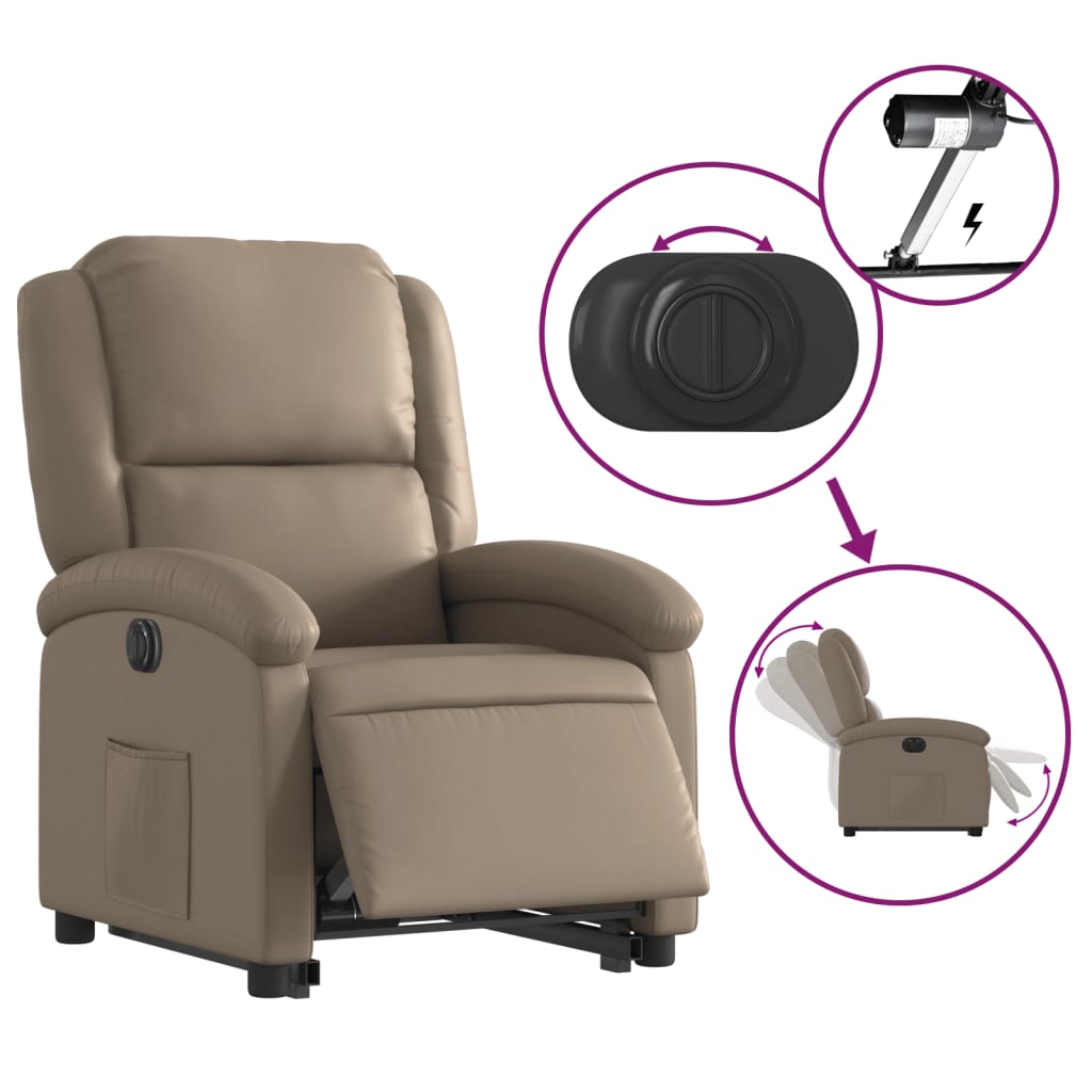 vidaXL Rozkładany fotel pionizujący, elektryczny, cappuccino, ekoskóra