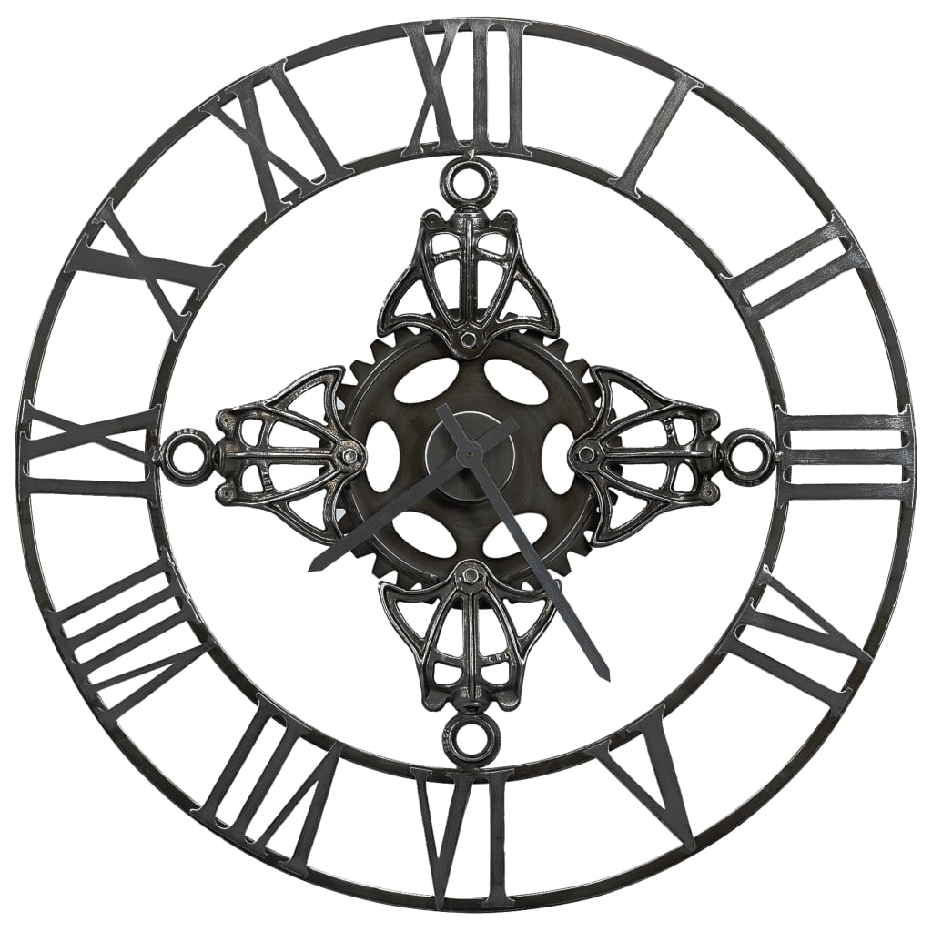 vidaXL Zegar ścienny, srebrny, 78 cm, metal