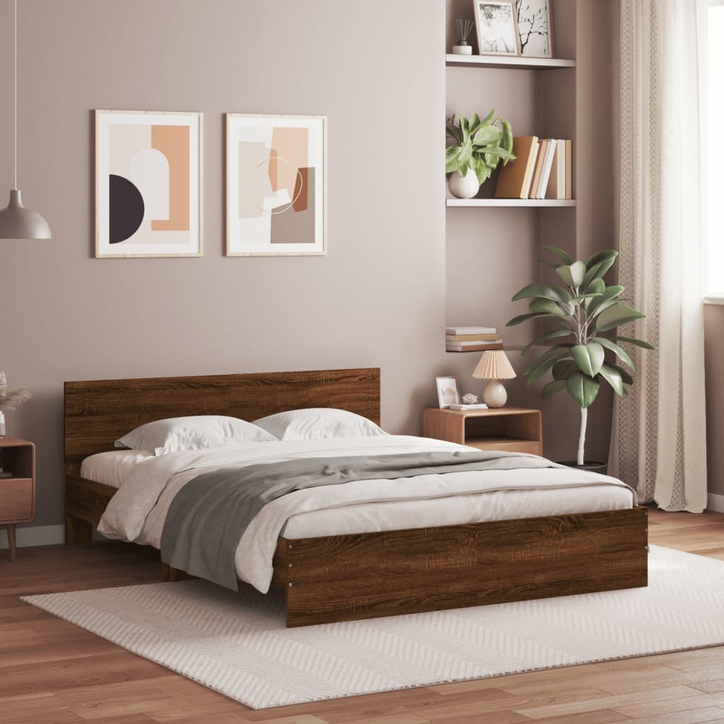 vidaXL Rama łóżka z wezgłowiem, brązowy dąb, 140x200 cm