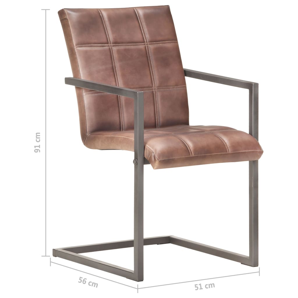 vidaXL Krzesła stołowe, wspornikowe, 6 szt., brąz, skóra naturalna