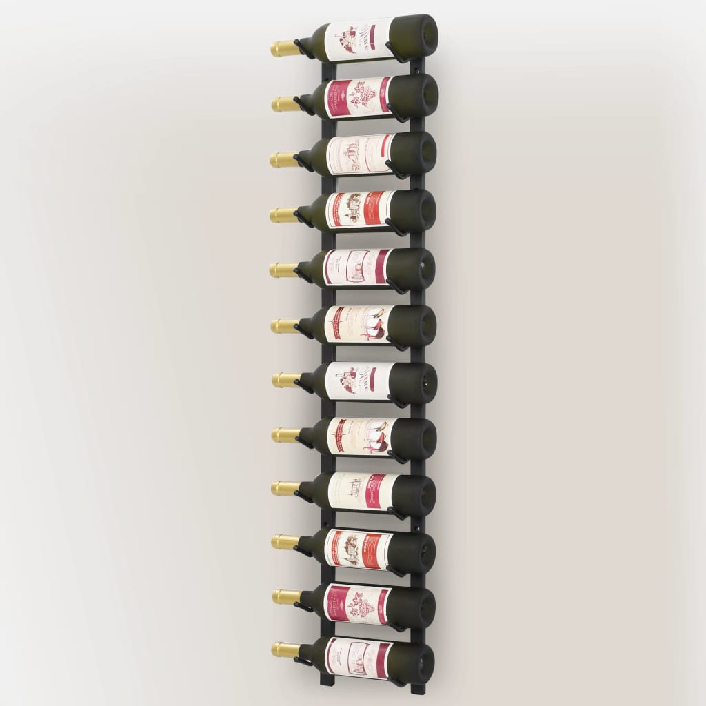 vidaXL Ścienny stojak na 12 butelek wina, czarny, żelazny