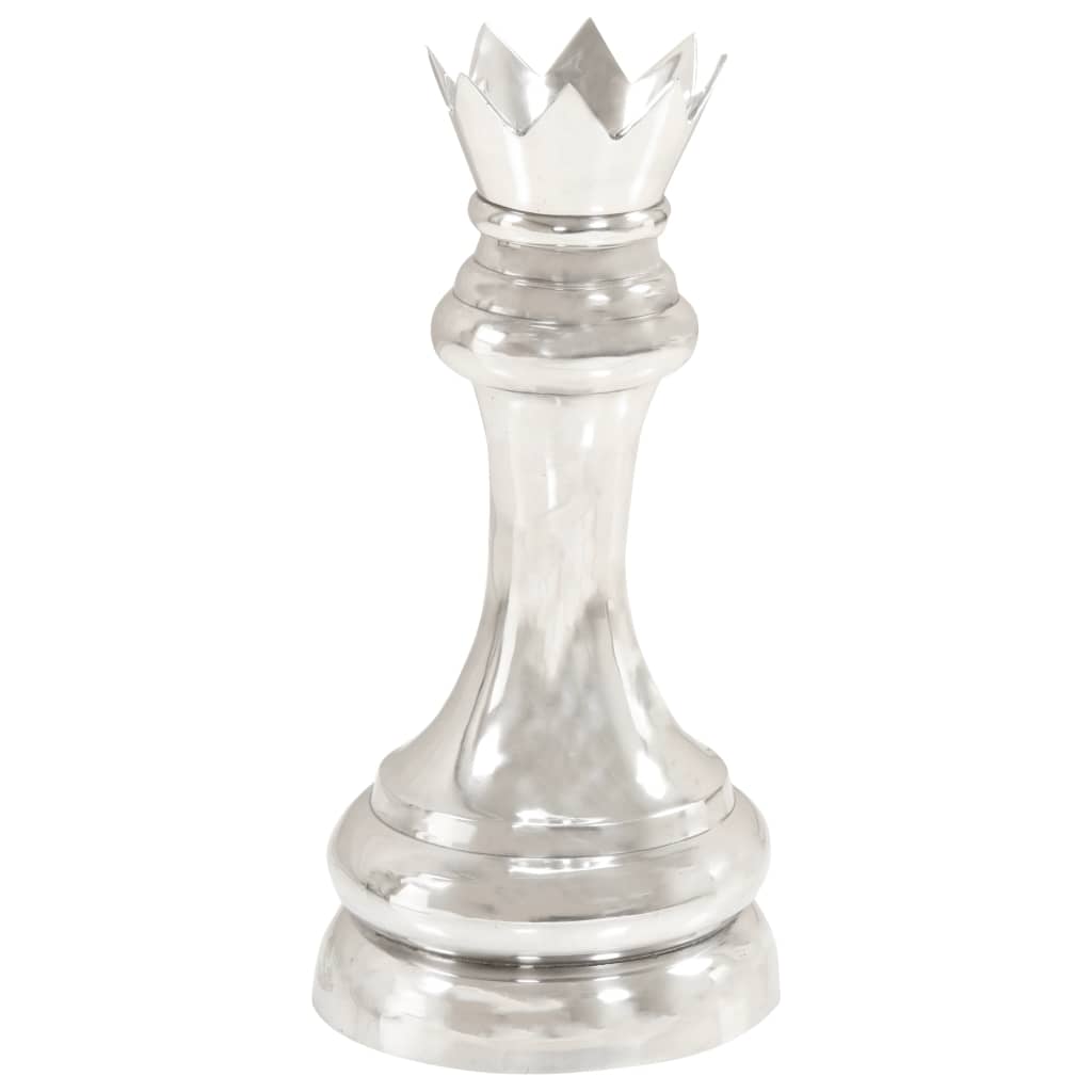 vidaXL Rzeźba szachowej królowej, lite aluminium, 58 cm, srebrna