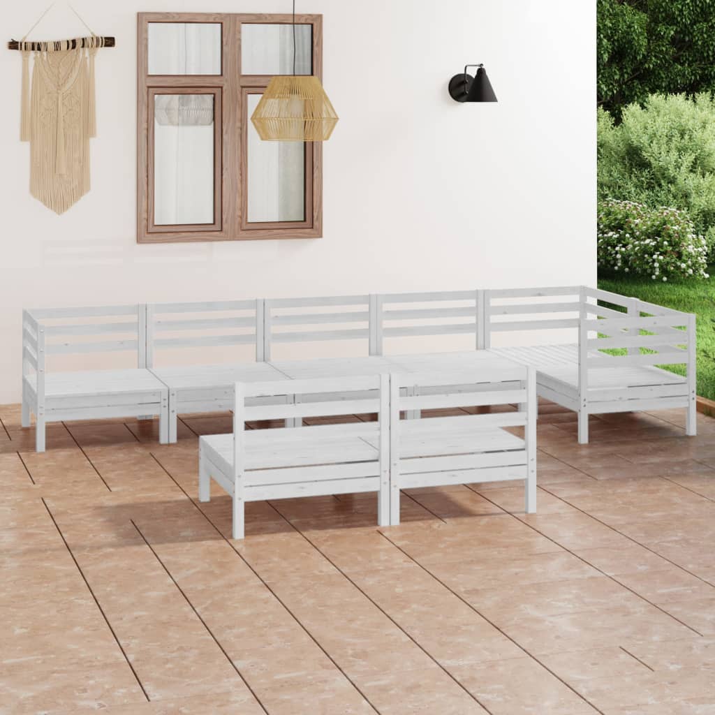 vidaXL 8-cz. zestaw wypoczynkowy do ogrodu, biały, drewno sosnowe
