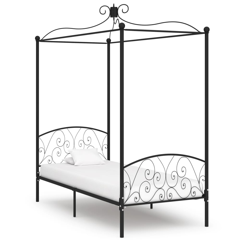 vidaXL Rama łóżka z baldachimem, czarna, metalowa, 90 x 200 cm