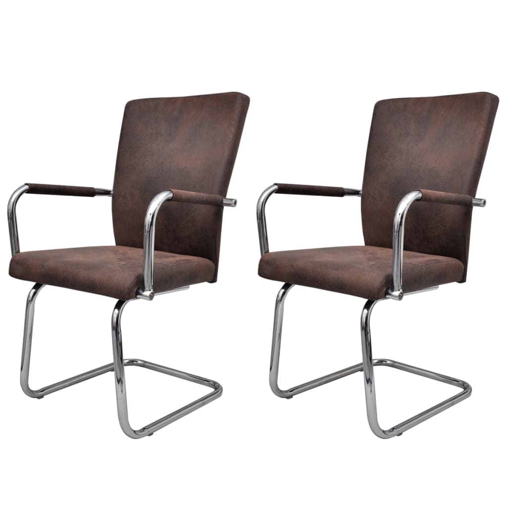 vidaXL Krzesła stołowe na płozach, 2 szt., brązowe, leathaire