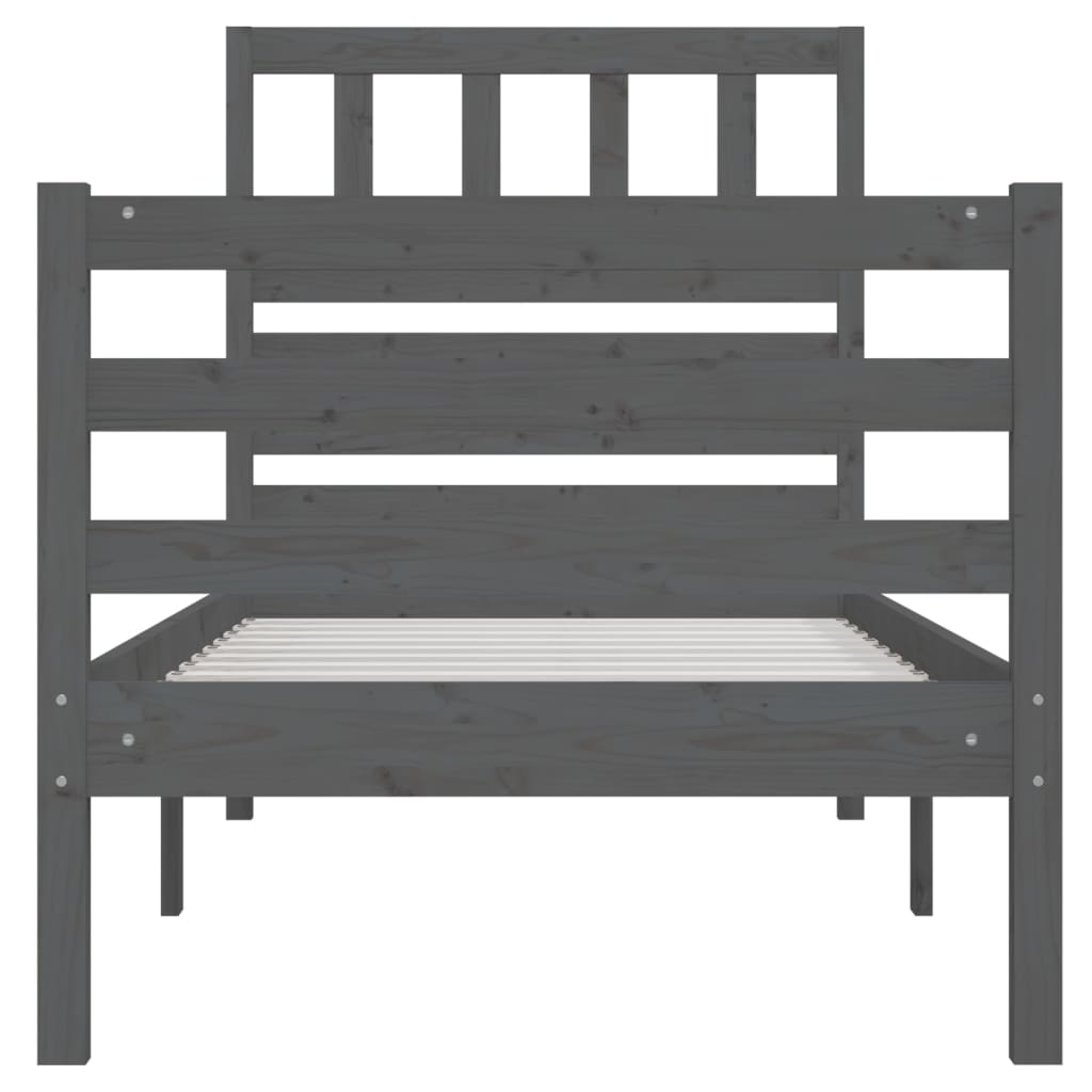 vidaXL Rama łóżka, szara, 90x190 cm, lite drewno