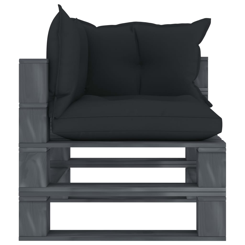 vidaXL Ogrodowe siedzisko narożne z palet, z poduszkami antracytowymi