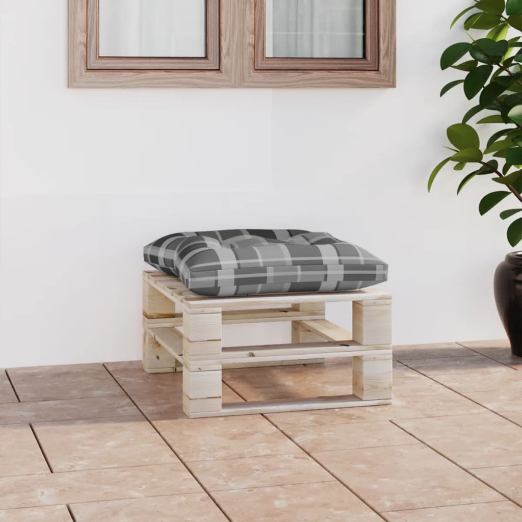 vidaXL Ogrodowy stołek z palet z poduszką w szarą kratę, drewno sosnowe